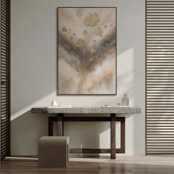 Handgemaltes Gemälde „Leuchten in den Wolken“ – Elegantes Acrylgemälde mit Goldakzenten
