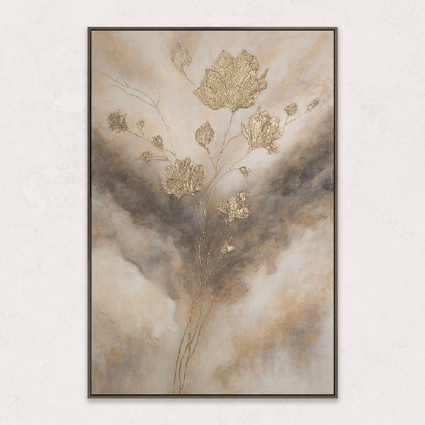 Handgemaltes Gemälde „Leuchten in den Wolken“ – Elegantes Acrylgemälde mit Goldakzenten