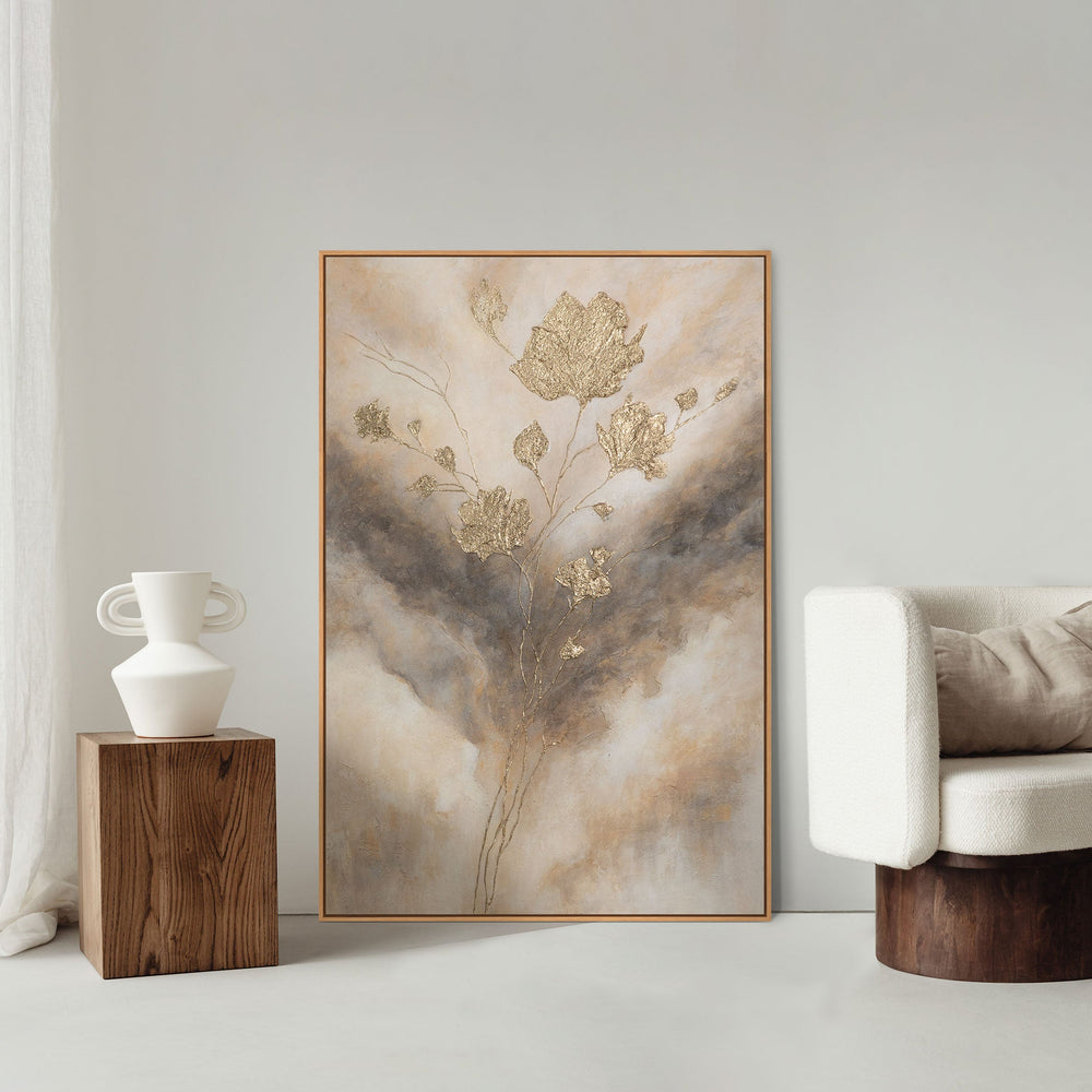Handgemaltes Gemälde „Leuchten in den Wolken“ – Elegantes Acrylgemälde mit Goldakzenten