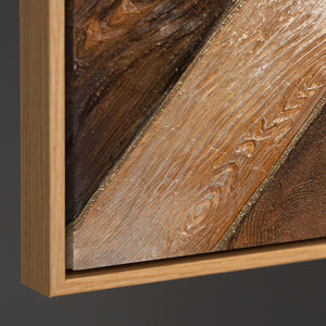 Seitliche Ansicht eines Leinwandbildes mit Holzoptik, stabiler Holzrahmen