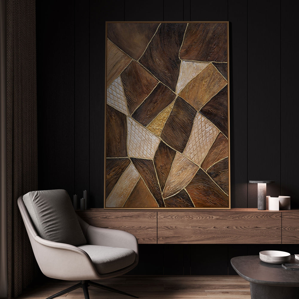 Abstract painting "Geometry of Gold" – Modern wall art with frame