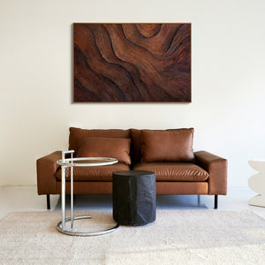 Abstraktes Leinwandbild in Holzoptik mit warmen Brauntönen