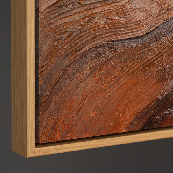 Seitliche Ansicht eines Leinwandbildes mit Holzoptik