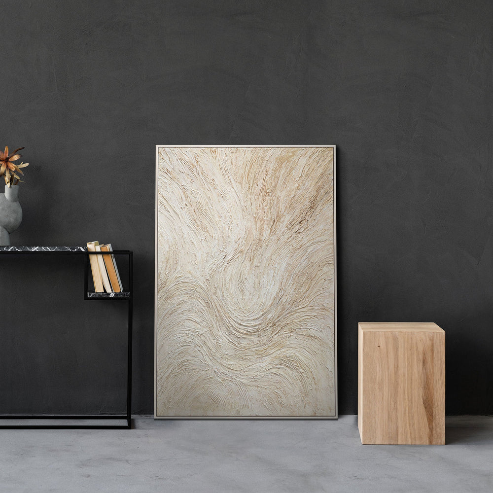 Framed painting “Tree Stream” – Abstract art in beige and cream