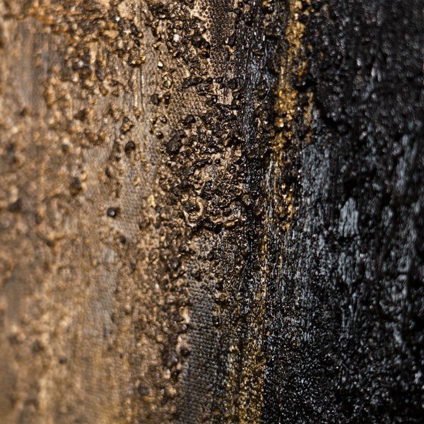 Leinwandbild mit Rahmen „Tiefe der Zeit“ – Abstraktes Acrylgemälde in Gold und Schwarz