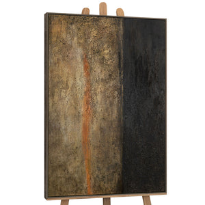 Leinwandbild mit Rahmen „Tiefe der Zeit“ – Abstraktes Acrylgemälde in Gold und Schwarz