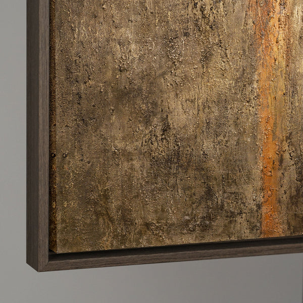 Leinwandbild mit Rahmen „Tiefe der Zeit“ – Abstraktes Acrylgemälde in Gold und Schwarz