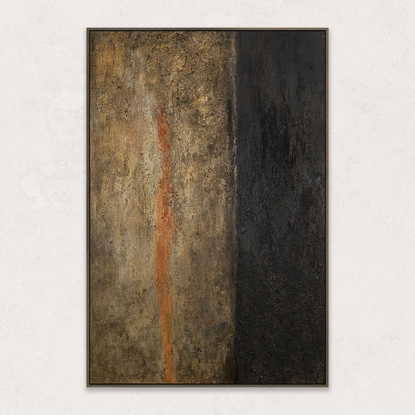 Leinwandbild mit Rahmen „Tiefe der Zeit“ – Abstraktes Acrylgemälde in Gold und Schwarz