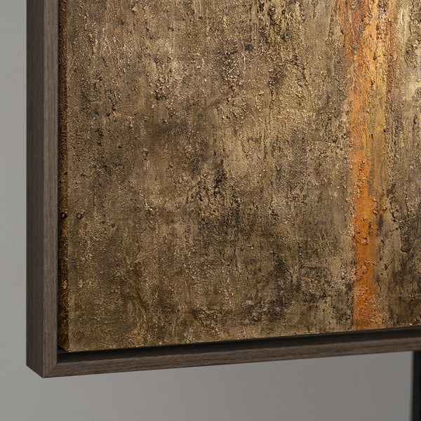 Seitliche Ansicht eines abstrakten Leinwandbildes, stabiler Holzrahmen