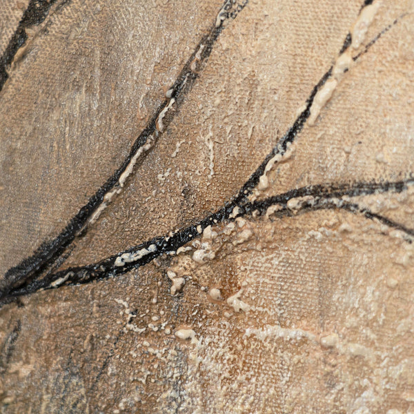 Handgemaltes Bild mit Rahmen „Ast und Schatten“ – Moderner Wanddeko in Beige und Schwarz