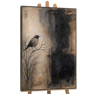 Handgemaltes Bild mit Rahmen „Ast und Schatten“ – Moderner Wanddeko in Beige und Schwarz