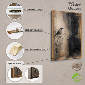 Handgemaltes Bild mit Rahmen „Ast und Schatten“ – Moderner Wanddeko in Beige und Schwarz