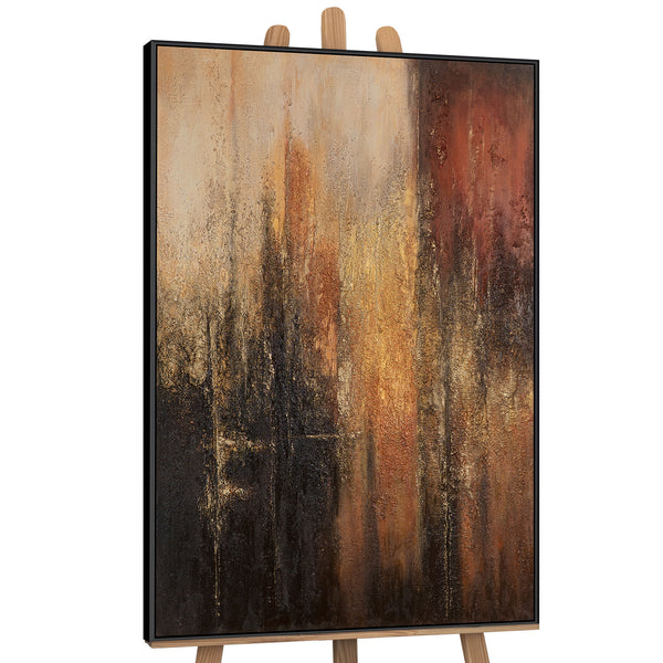 Handgemaltes Acrylbild mit Rahmen „Vertikalen der Zeit“ – Moderne Wandkunst in Gold-Braun