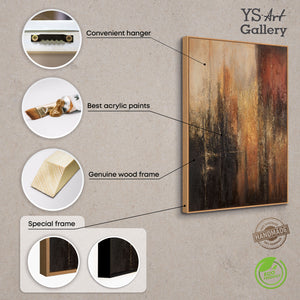 Handgemaltes Acrylbild mit Rahmen „Vertikalen der Zeit“ – Moderne Wandkunst in Gold-Braun