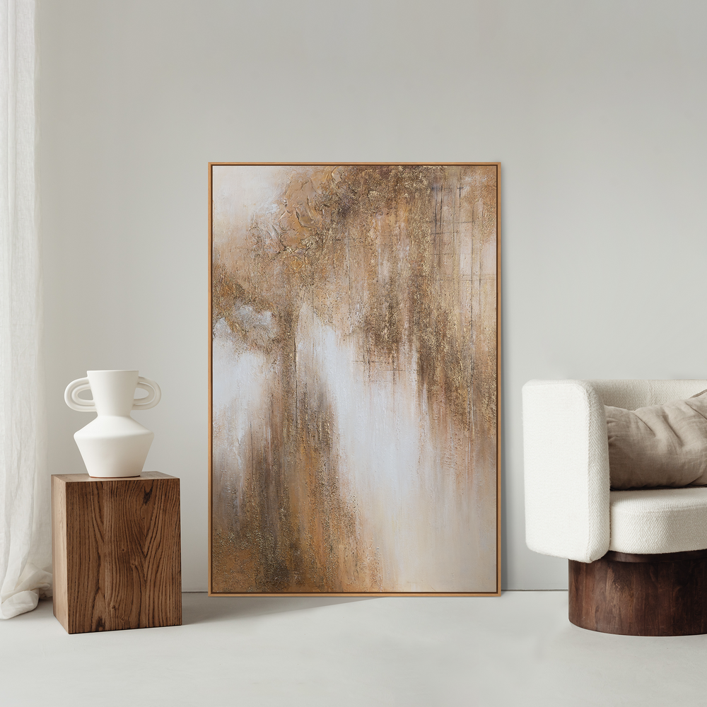 Handgemaltes Acrylgemälde mit Rahmen „Honigdunst“ – Moderne Kunst auf Leinwand