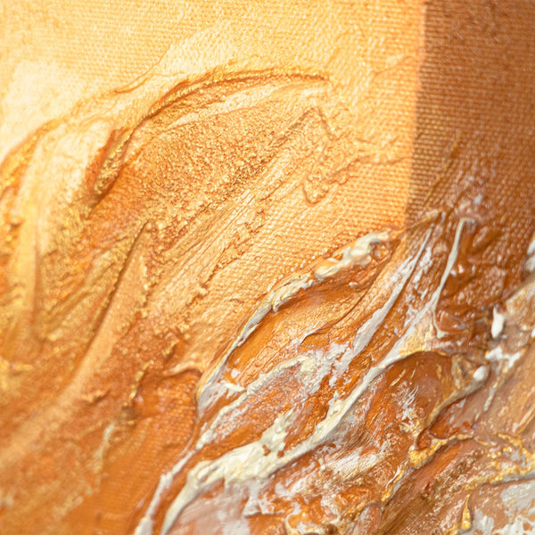 Abstrakte Strukturmalerei in Ocker und Goldtönen, Detailaufnahme