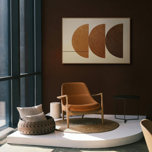 Abstraktes Leinwandbild in Terrakotta und Beige, modernes Wandbild im Wohnzimmer