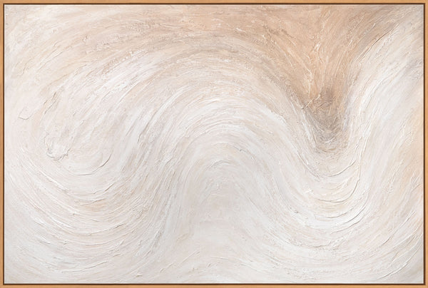 Abstract canvas painting "Light Stream" in light natural tones in a frame
