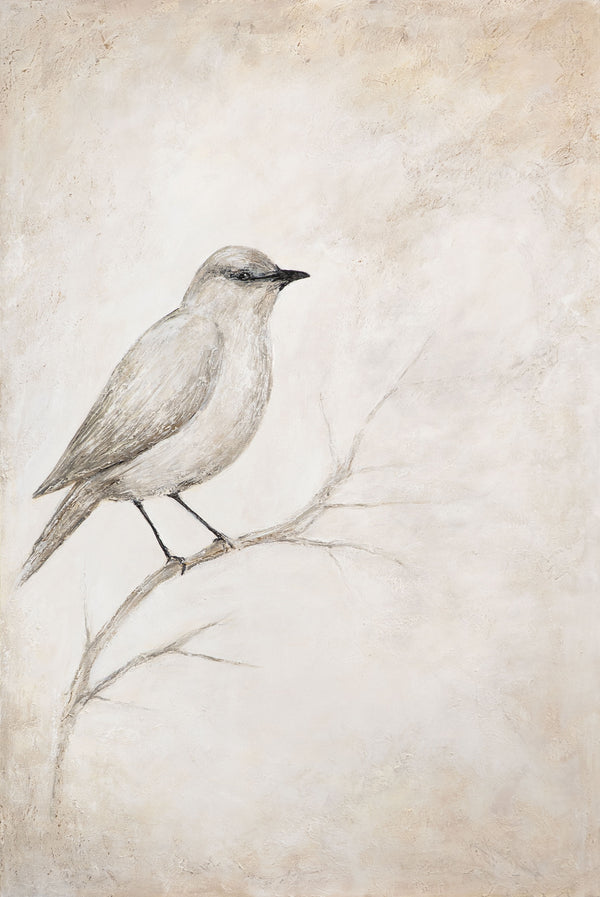 Gemälde mit Rahmen „Singende Pause“ – Acrylkunst mit Vogelmotiv