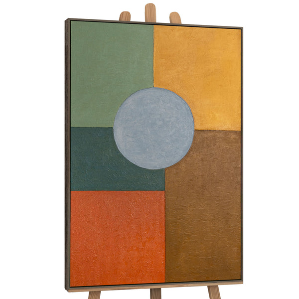 Handgemaltes Acrylbild mit Rahmen „Warme Geometrie“ – Geometrische Wandkunst auf Leinwand