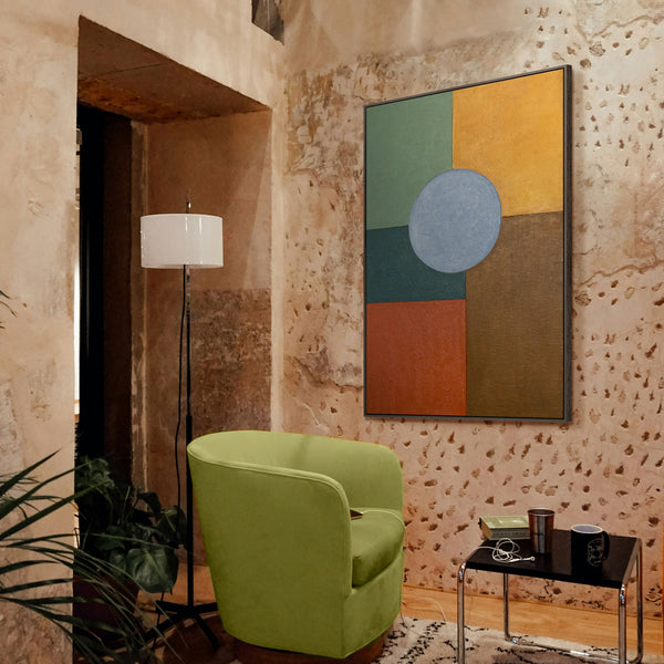 Handgemaltes Acrylbild mit Rahmen „Warme Geometrie“ – Geometrische Wandkunst auf Leinwand