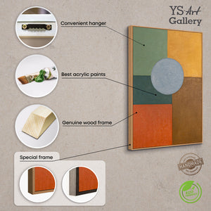 Handgemaltes Acrylbild mit Rahmen „Warme Geometrie“ – Geometrische Wandkunst auf Leinwand