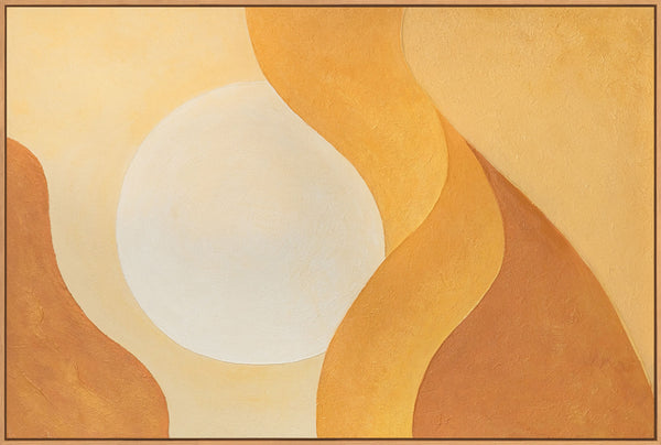 Calm abstract art on canvas in a frame with light "Embrace of the Dawn"