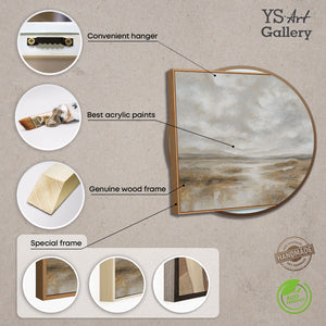 Leinwandbild mit Rahmen „Atem der Steppe“ – Handgemalte Landschaft in Naturtönen