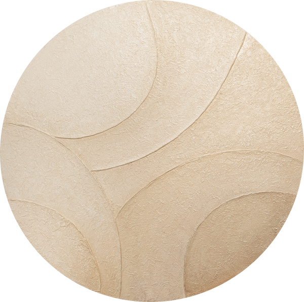 Abstract Round Painting “Ornaments of the Wind” – Wall Art in Beige