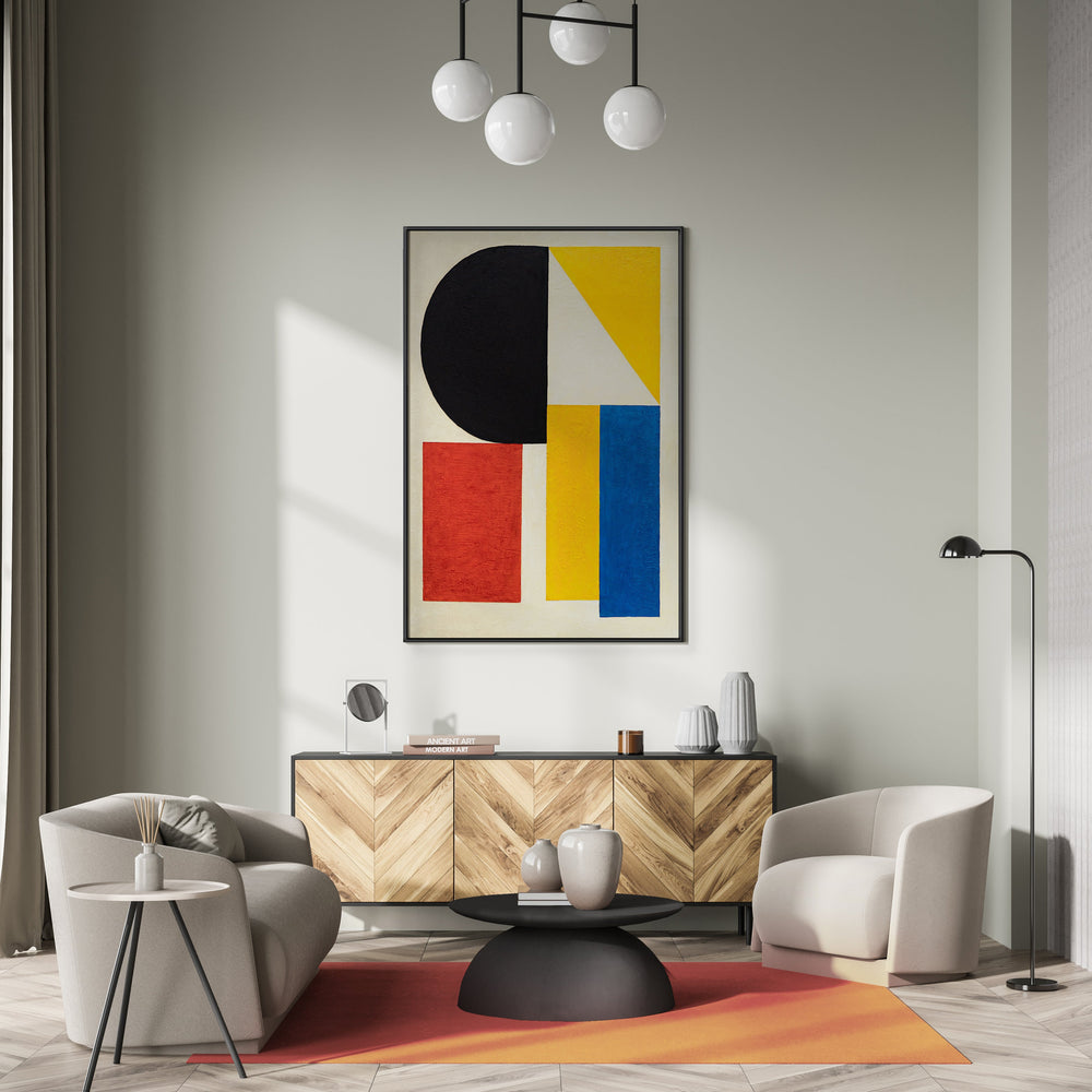 Modern acrylic painting with frame “Contrasts” – Abstract geometric shapes on canvas