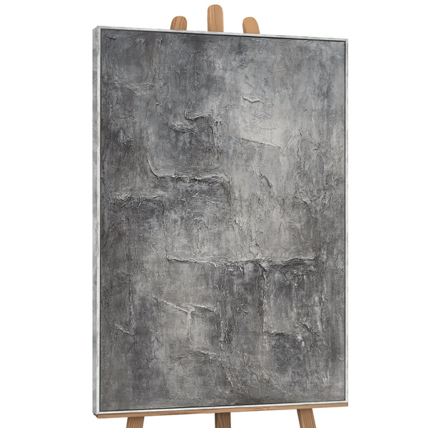Leinwandbild mit Rahmen „Erinnerung des Steins“ – Strukturierte Acrylmalerei in Betonoptik