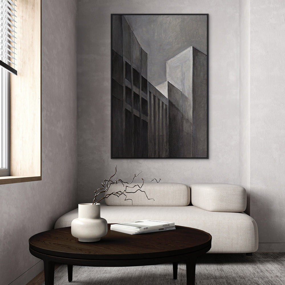 Abstract framed painting “Cityscapes” – Modern acrylic painting in grey & black