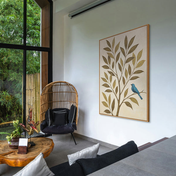 Moderne Wanddeko „Flüstern des Laubs“ – Naturgemälde auf Leinwand mit Rahmen