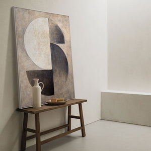 Textured Painting Beige & Black – Abstract Art on Canvas "Duet of Half Circles"