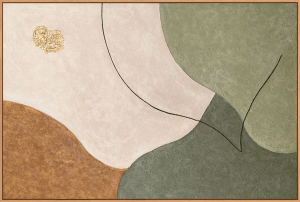 Hand-painted acrylic art – Modern mural in green and beige “The Whisper of the Valleys”