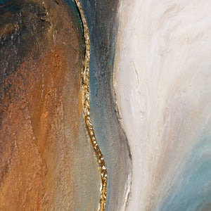 Abstrakte Leinwandkunst mit hellem Farbverlauf und feinem Goldakzent