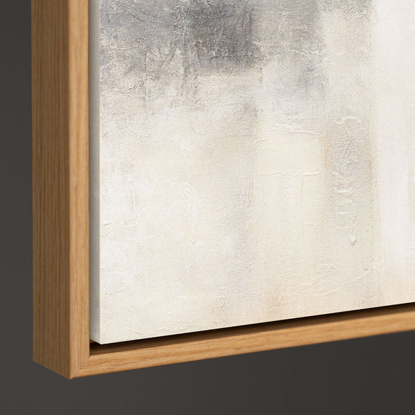 Abstraktes Gemälde Beige Grau mit Rahmen – Moderne Wandkunst „Geisterhaftes Licht“