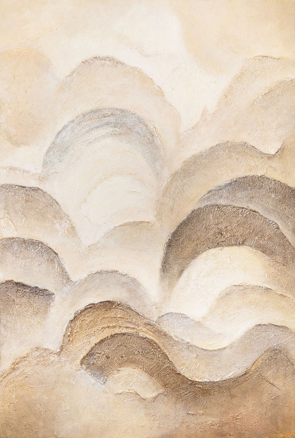 Hand-Painted Wall Decor on Canvas – Abstract Painting in Beige and Brown "Horizon Layers"