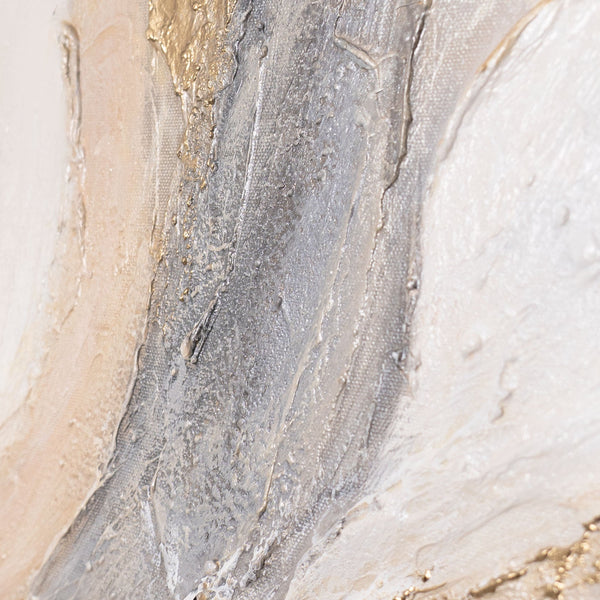 Abstrakte Leinwandkunst mit fließender Struktur in Beige, Grau und Creme