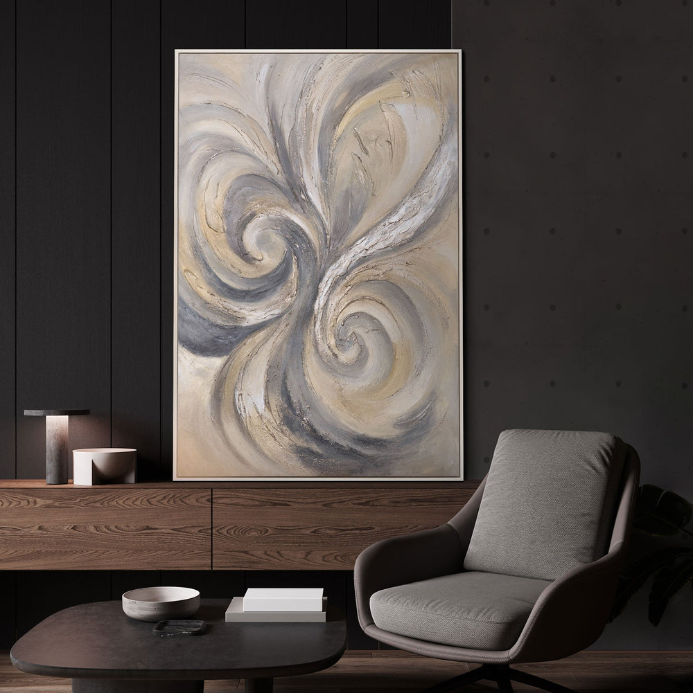 Abstract Acrylic Painting "Sand and Clouds" – Hand-Painted Canvas Art in Beige and Gray for Living Room