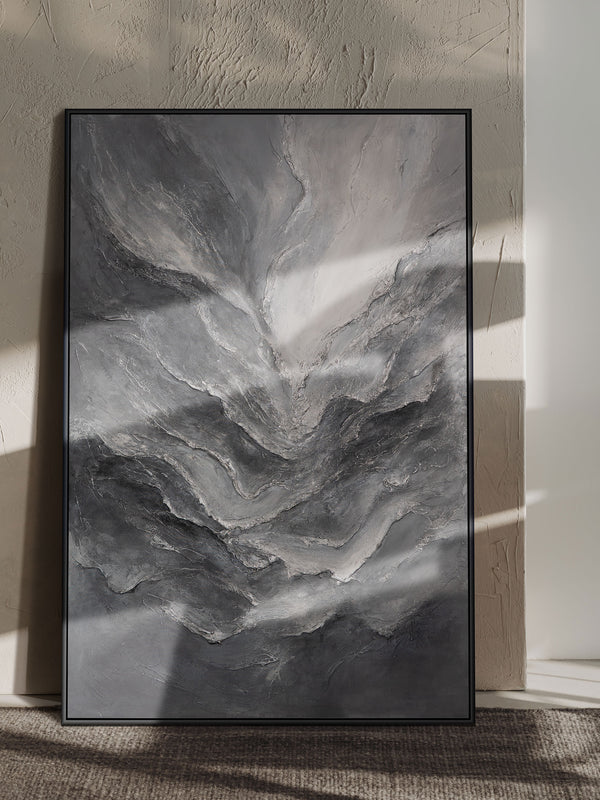 Handgemaltes Acrylbild mit Rahmen „Erinnerung der Felsen“ – Moderne Wandkunst auf Leinwand