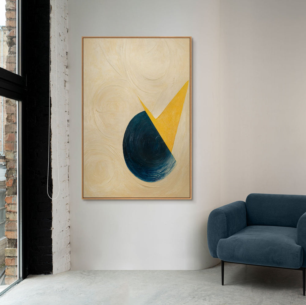 Abstract Artwork "Cut through the Horizon" – Modern Acrylic Painting in Blue and Yellow