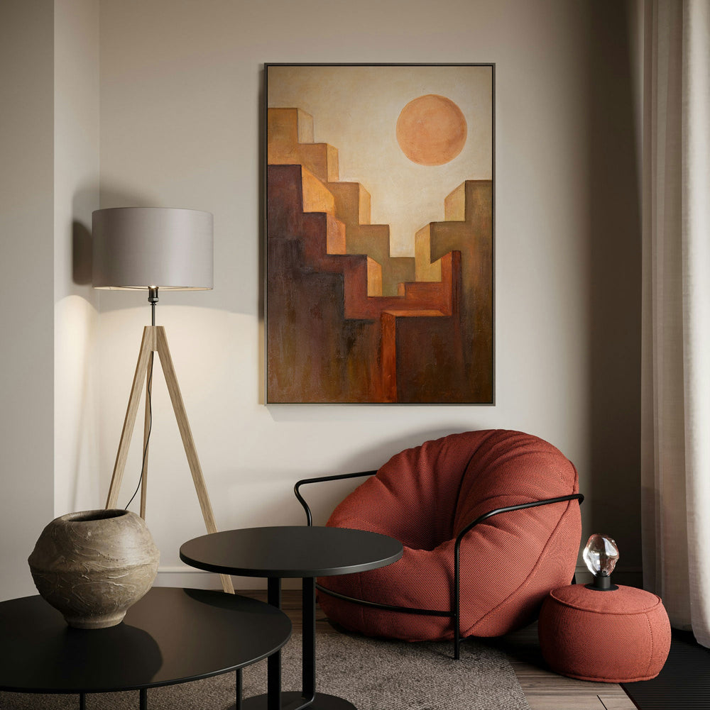 Hand-Painted Canvas Painting "Ascension" – Abstract Art with Texture and Sun