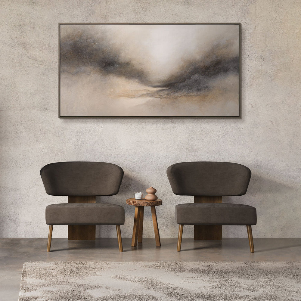 Abstract Acrylic Painting "Foggy Morning" – Elegant Canvas Art in Beige & Gray