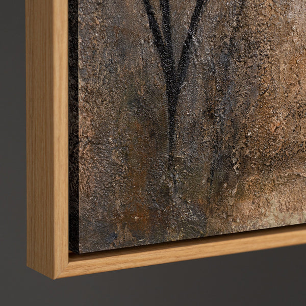 Handgemaltes Bild mit Rahmen „Ast und Schatten“ – Moderner Wanddeko in Beige und Schwarz