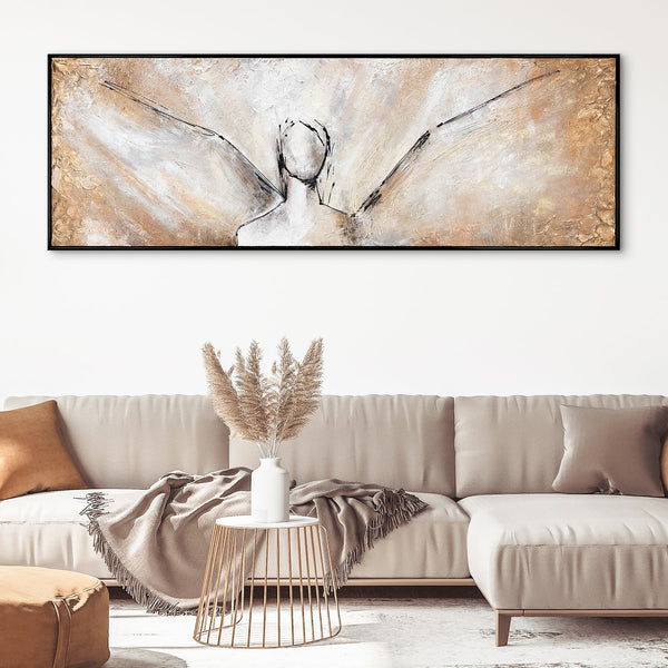Handmade Abstract Angel Painting on Canvas with Frame 'Beauty' – Elegant Wall Art for Modern Spaces