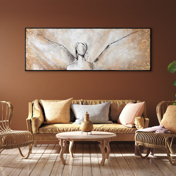 Handmade Abstract Angel Painting on Canvas with Frame 'Beauty' – Elegant Wall Art for Modern Spaces
