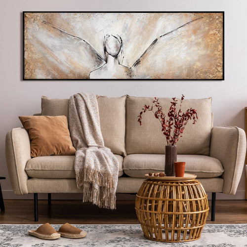 Handmade Abstract Angel Painting on Canvas with Frame 'Beauty' – Elegant Wall Art for Modern Spaces