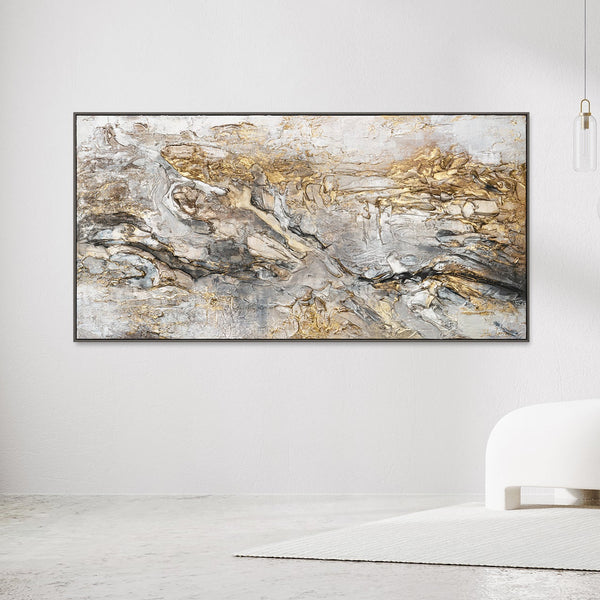 "Handmade Acrylic Painting with Grey Frame 'Glow' – Modern Abstract Home Decor"