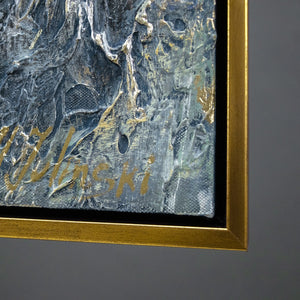 "Spiegelungen II" Hand-Painted Abstract Acrylic Art – Gold & Black Canvas Painting